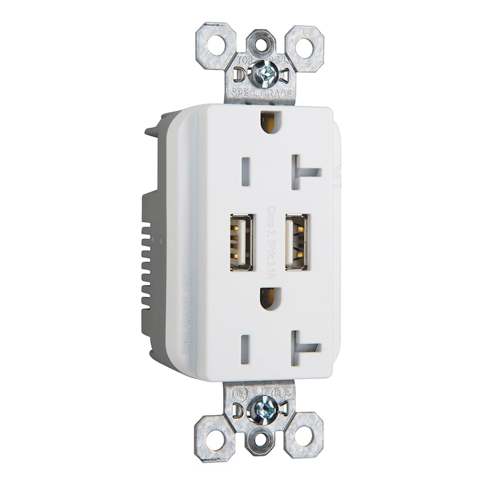 TR5362USBW 20 Amp 125V Fed Spec-Grade USB Type A/A Outlet, White
