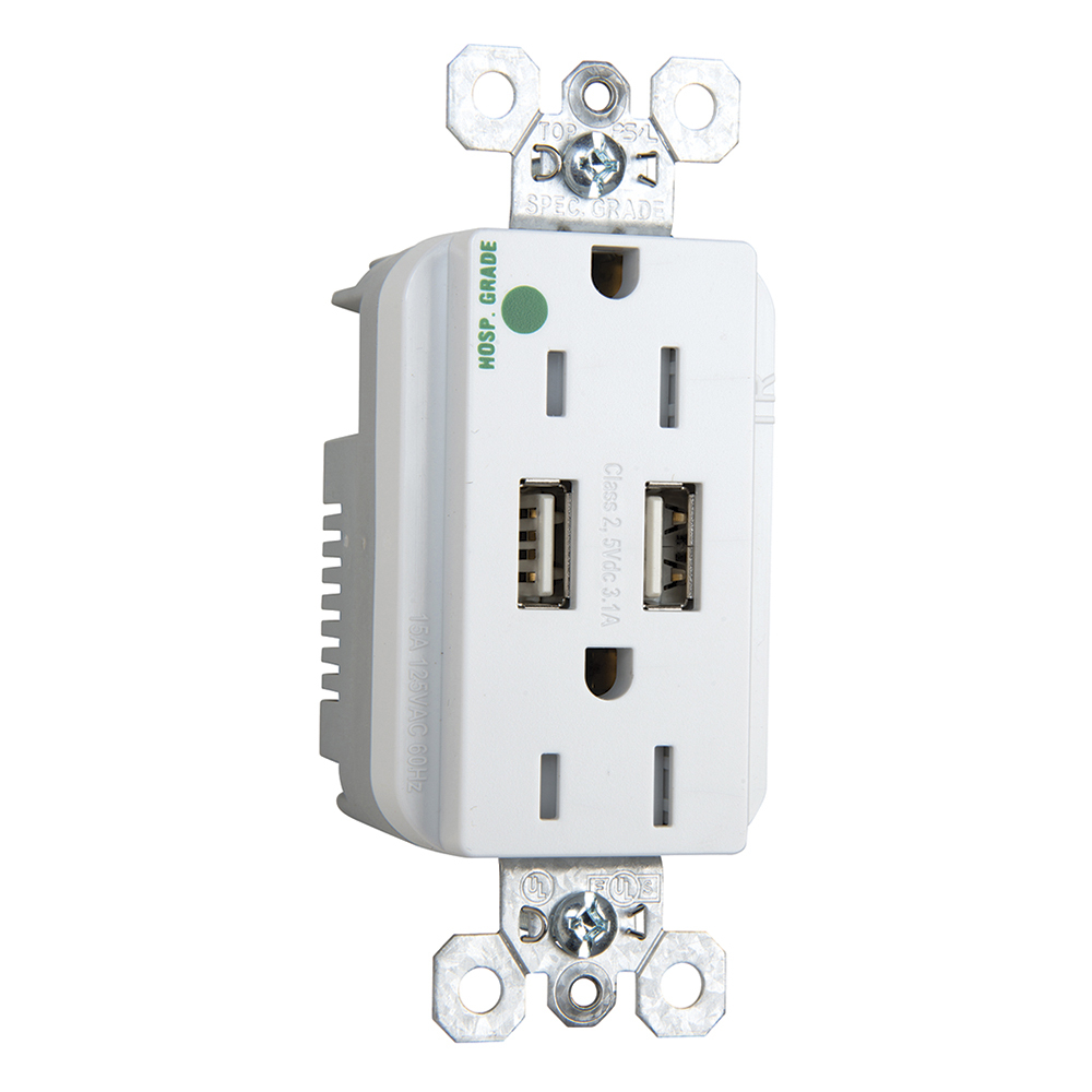TR8200HUSBW Decorator Duplex Tamper-Resistant Combination Receptacle With USB Charger, 15 A, 125 V AC, White