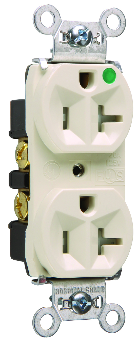 TR8300HLA 20 Amp 125V Hospital-Grade Compact Duplex Receptacle, Back and Side Wire, Light Almond