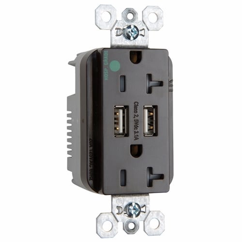 TR8300HUSB 20 Amp 125V Hospital-Grade USB Type A/A Outlet, Brown