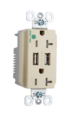 TR8300HUSBI 20 Amp 125V Hospital-Grade USB Type A/A Outlet, Ivory