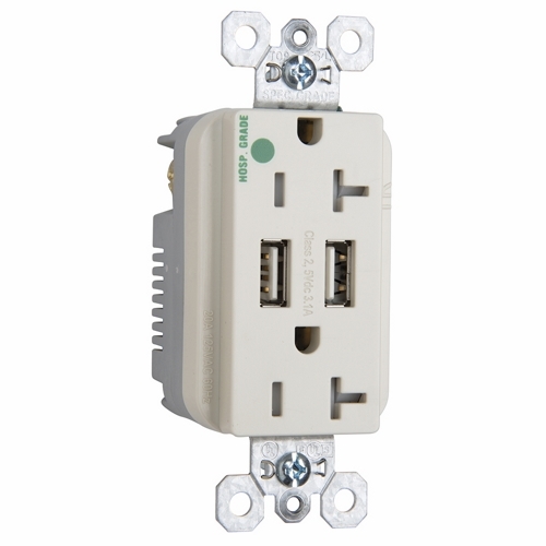 TR8300HUSBLA 20 Amp 125V Hospital-Grade USB Type A/A Outlet, Light Almond