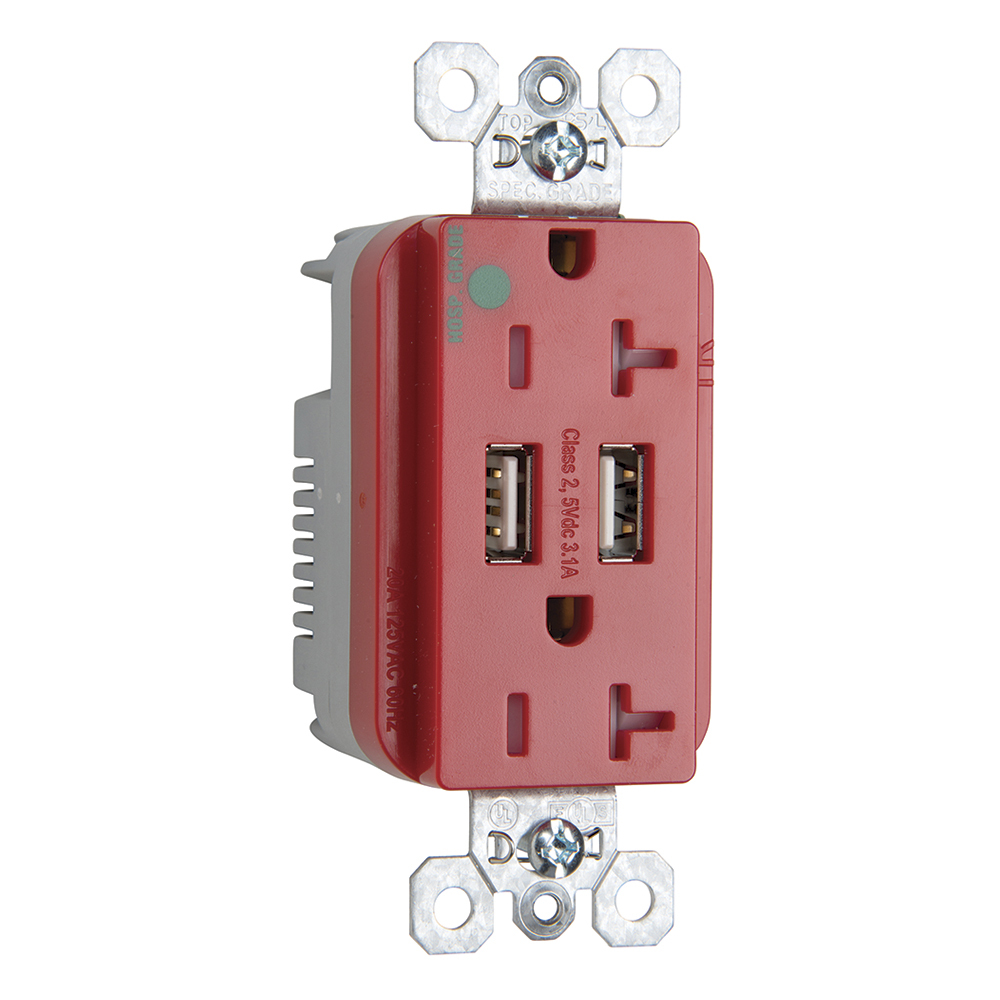 TR8300HUSBRED 20 Amp 125V Hospital-Grade USB Type A/A Outlet, Red