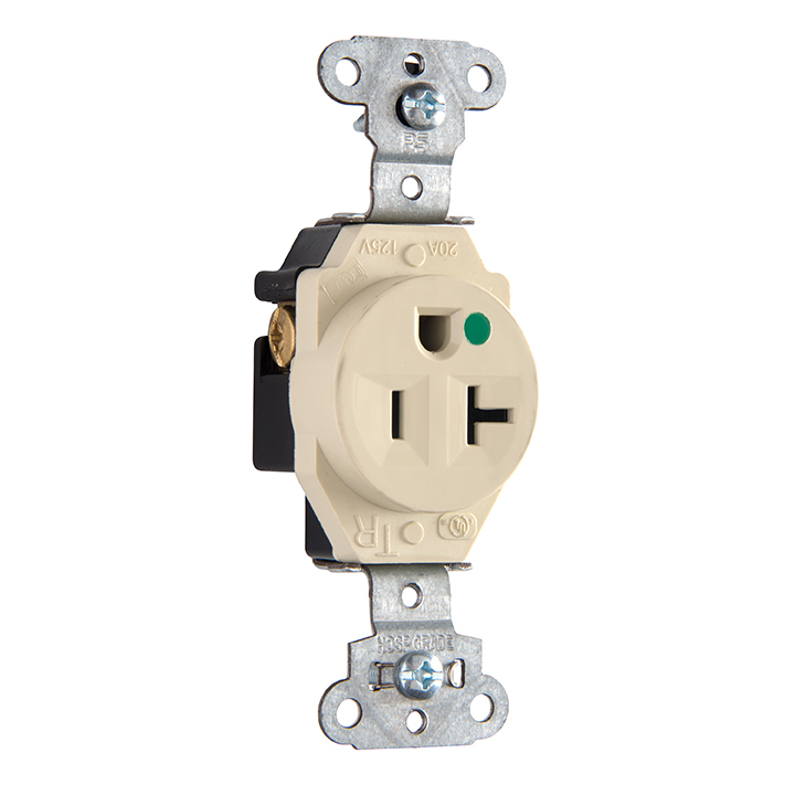 TR8301I  Single Receptacle Tamper Resistant, Back and Side Wire, 20 Amp, 125V, Ivory