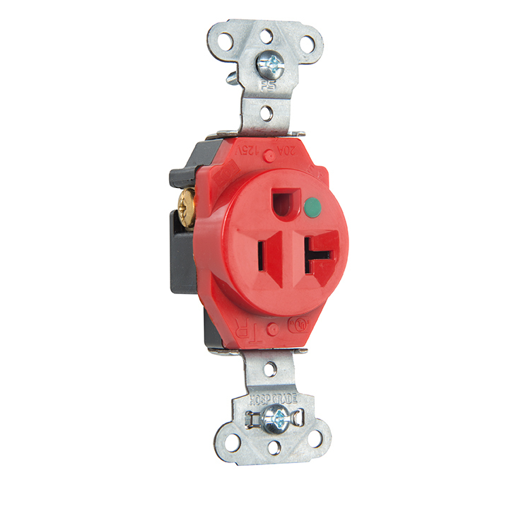 TR8301RED  Single Receptacle Tamper Resistant, Back and Side Wire, 20 Amp, 125V, Red