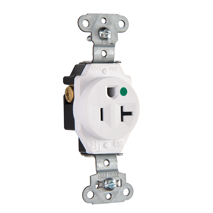 TR8301W  Single Receptacle Tamper Resistant, Back and Side Wire, 20 Amp, 125V, White