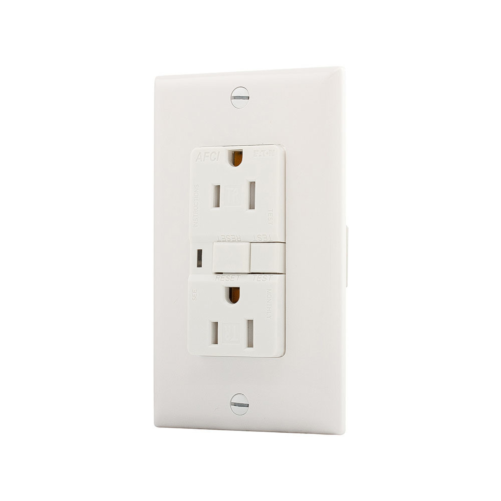 TRAFCI15W Aspire Tamper-Resistant Duplex Outlet Branch Circuit AFCI Lockout Receptacle, 125 VAC, 15 A, 2 Poles, 3 Wires, White