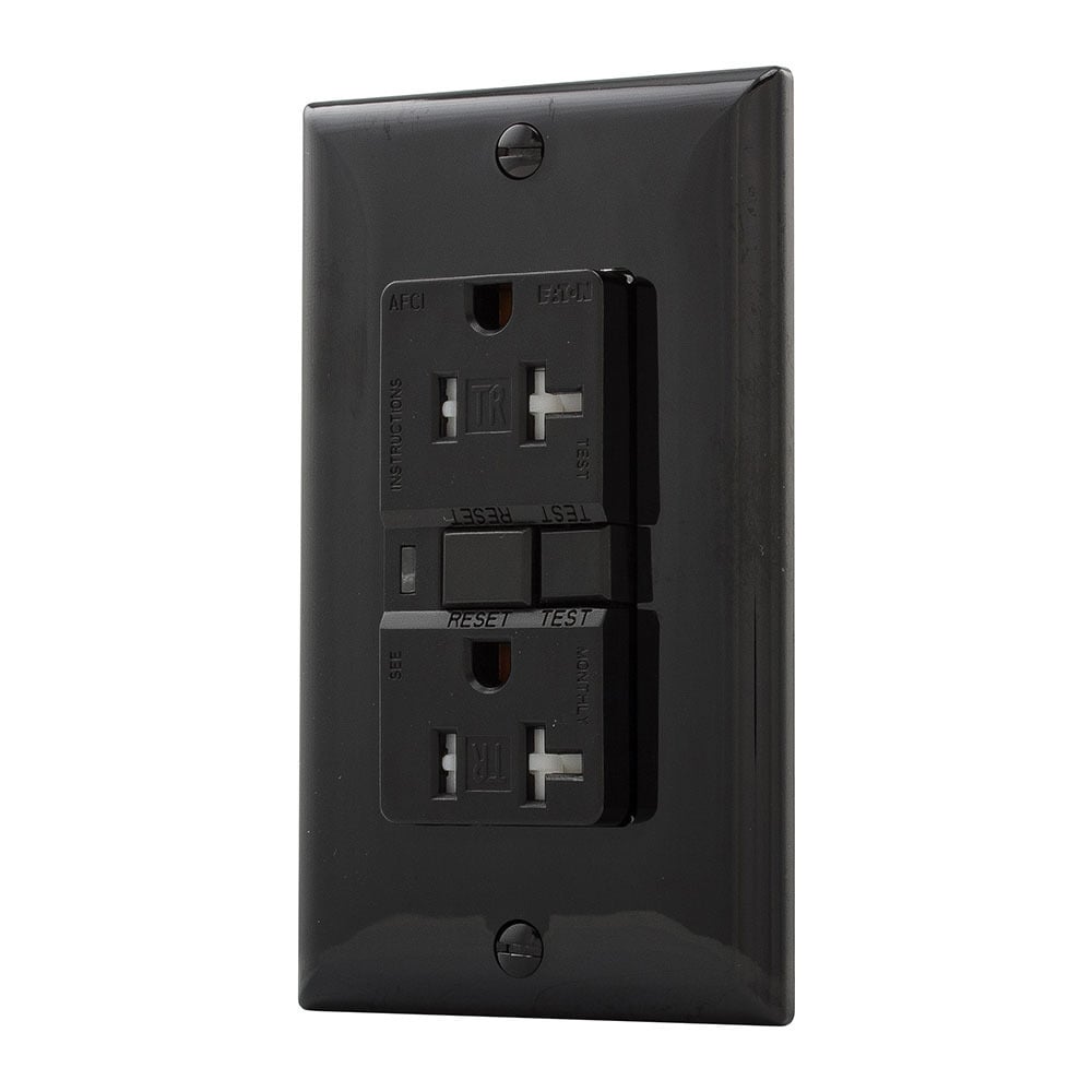 Eaton AFCI receptacle,Tamper resistant,#14 - 10 AWG,20A,Residential,Commercial,Flush,125 V,AFCI,Back and side wire,Black,Brass,Receptacle,Tamper resistant,Polycarbonate,5-20R,Two-pole, three-wire, grounding