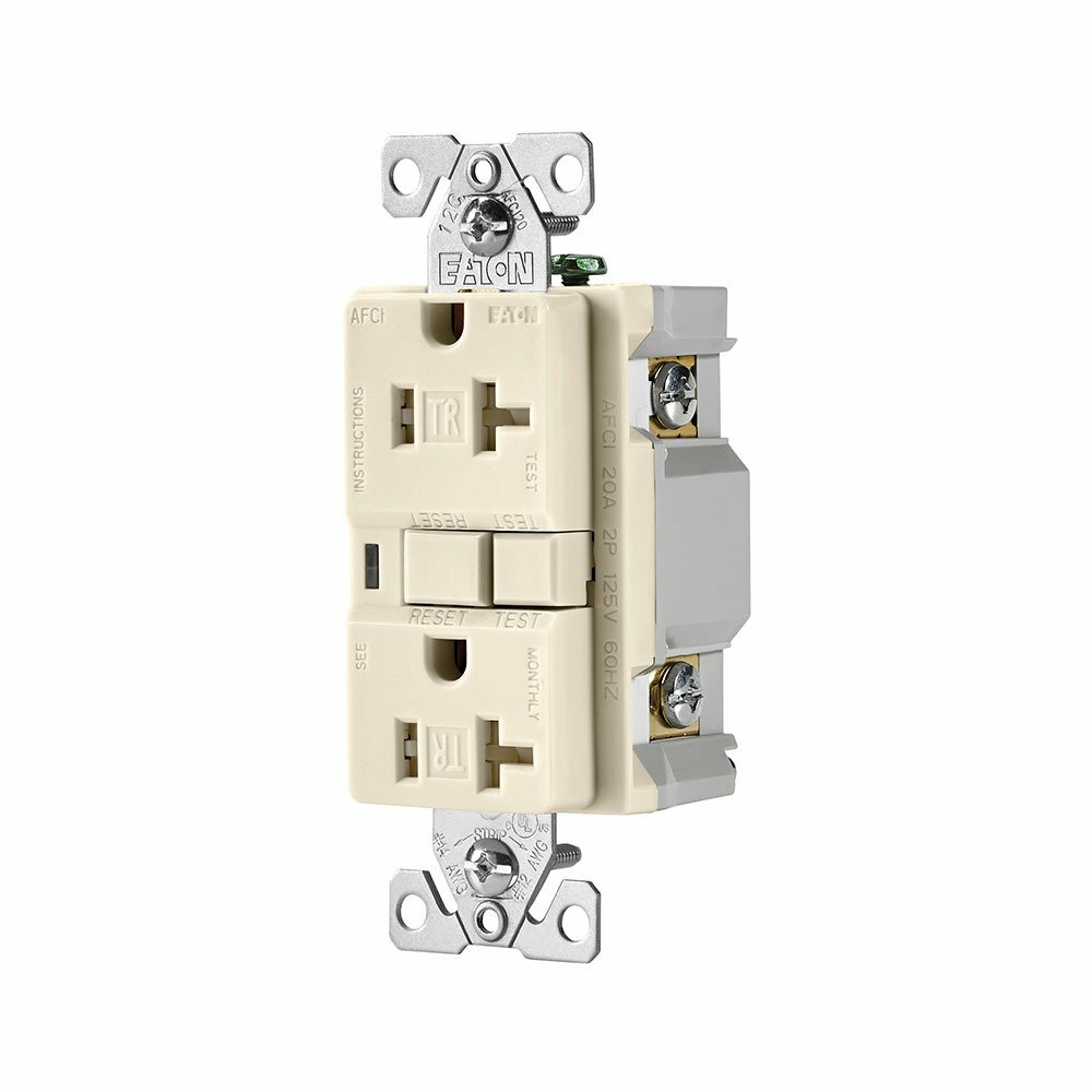 TRAFCI20LA Aspire Duplex AFCI Lockout Receptacle, 125 V, 20 A, 2 Poles, 3 Wires, Light Almond