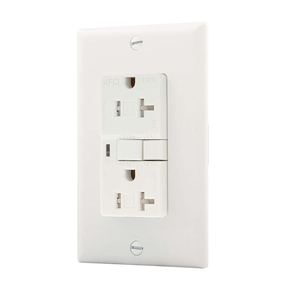 TRAFCI20W Aspire Duplex Outlet Branch Circuit Temper-Resistant AFCI Lockout Receptacle, 125 VAC, 20 A, 2 Poles, 3 Wires, White