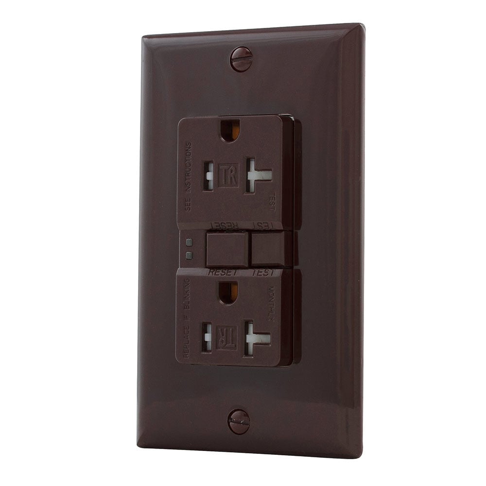 Eaton GFCI receptacle,Tamper resistant,Self-test,#14 - 10 AWG,20A,Residential,Commercial,Flush,125 V,GFCI,Back and side wire,Brown,Brass,Receptacle,Tamper resistant,Polycarbonate,5-20R,Two-pole, three-wire, grounding
