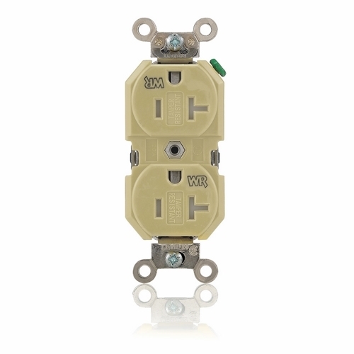 TWR20-I Duplex Tamper and Weather Resistant Straight Blade Receptacle, 125 V AC, 20 A, 2 Poles, 3 Wires, Ivory