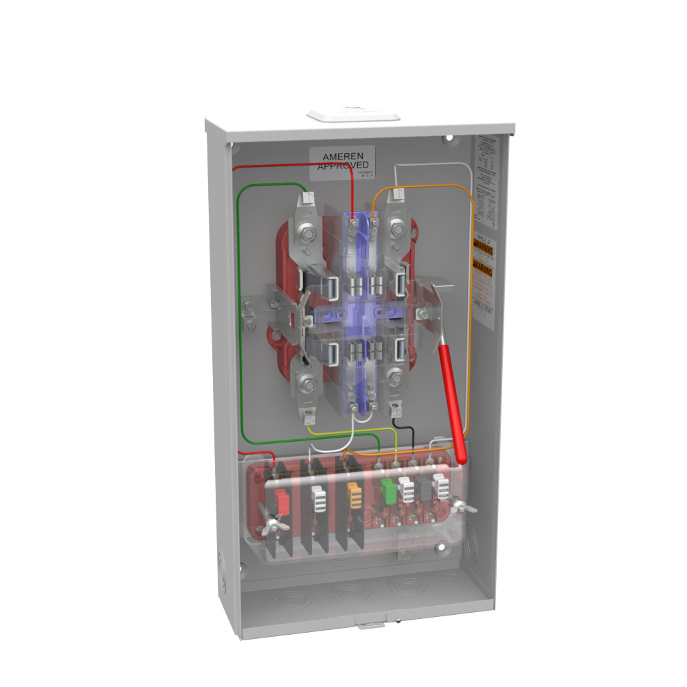 U4496-XL-WC-41-AMS Single Position Meter Socket with Test Switch Prewired, 80 Amp, 3 Phase, Ringless, Lever, 8 Term, OH, UG, 600V