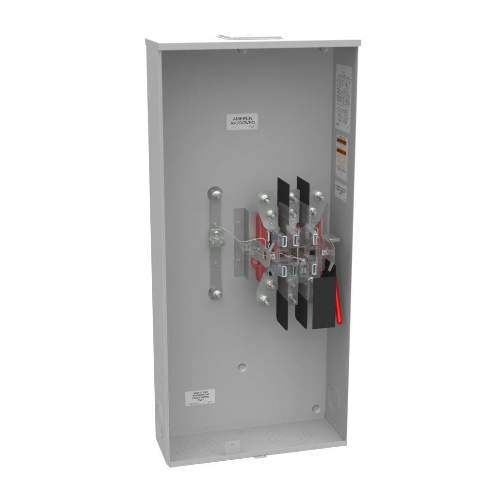 U4911-X-QG-BL-AMS Single Position Meter Socket, 320 Amp, 3 Phase, Ringless, Lever, 7 Term, OH, UG, 600V, Quadplex, Bracket Provision