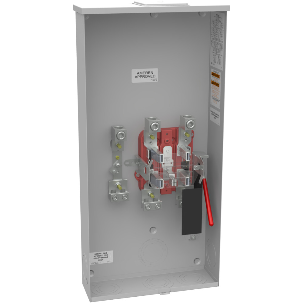 U5740-X-K3L-K2L-5T6-AMS Single Position Meter Socket, 320 Amp, 1 Phase, Ringless, Lever, 5 Term, 1 Position, OH, UG, 600V