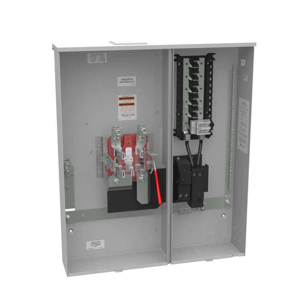 U5892-X-2/200-K3L-5T6-MLK-AMS 5 Term, Ringless, Large Closing Plate, Lever Bypass, 2-200 Amp, Main Breaker, 20 Branch Circuit, Single Connector, 4-600 kcmil, Ameren