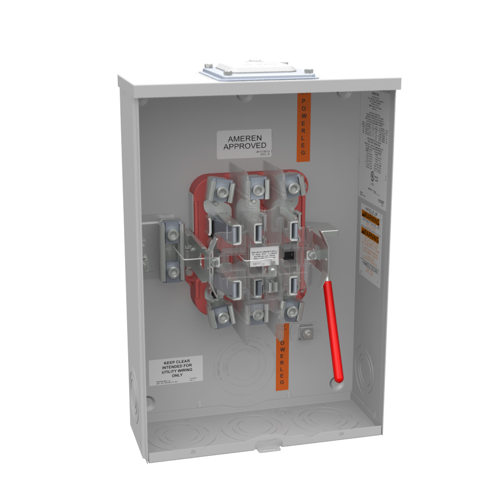 U9701-RXL-QG-AMS Single Position Meter Socket, 200 Amp, 3 Phase, Ringless, Lever, 7 Term, OH, UG, 600V, Quadplex, Ameren