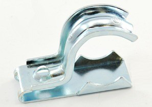 One piece clamp back and strap combination, 1 hole, Steel, 3/4" - 1" Trade Size.  Patent Pending