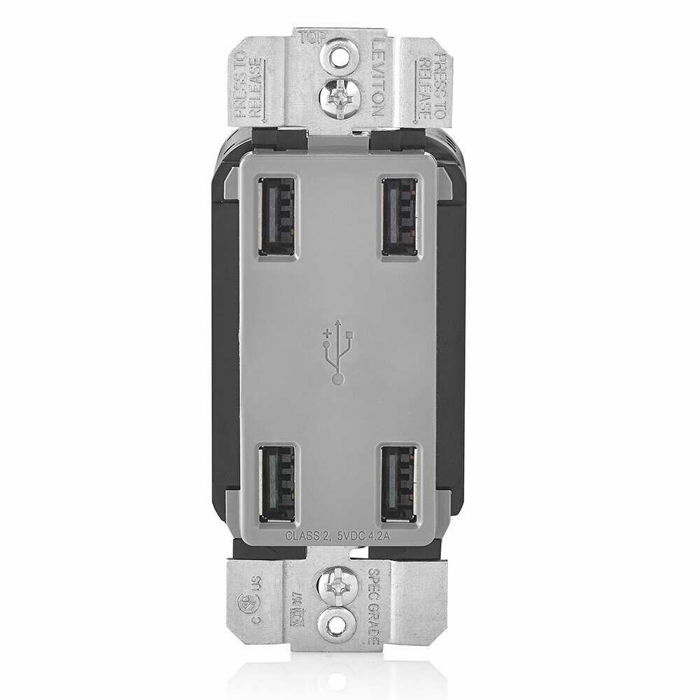 USB4P-GY 4-Port USB Charger, 4.2 A, 125 V AC, Gray