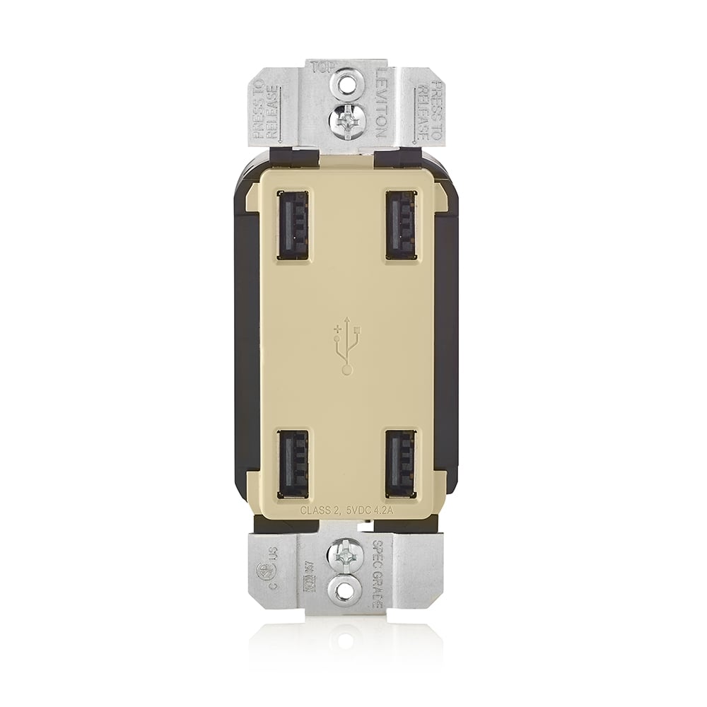 USB4P-I 4-Port USB Charger, 4.2 A, 125 V AC, Ivory