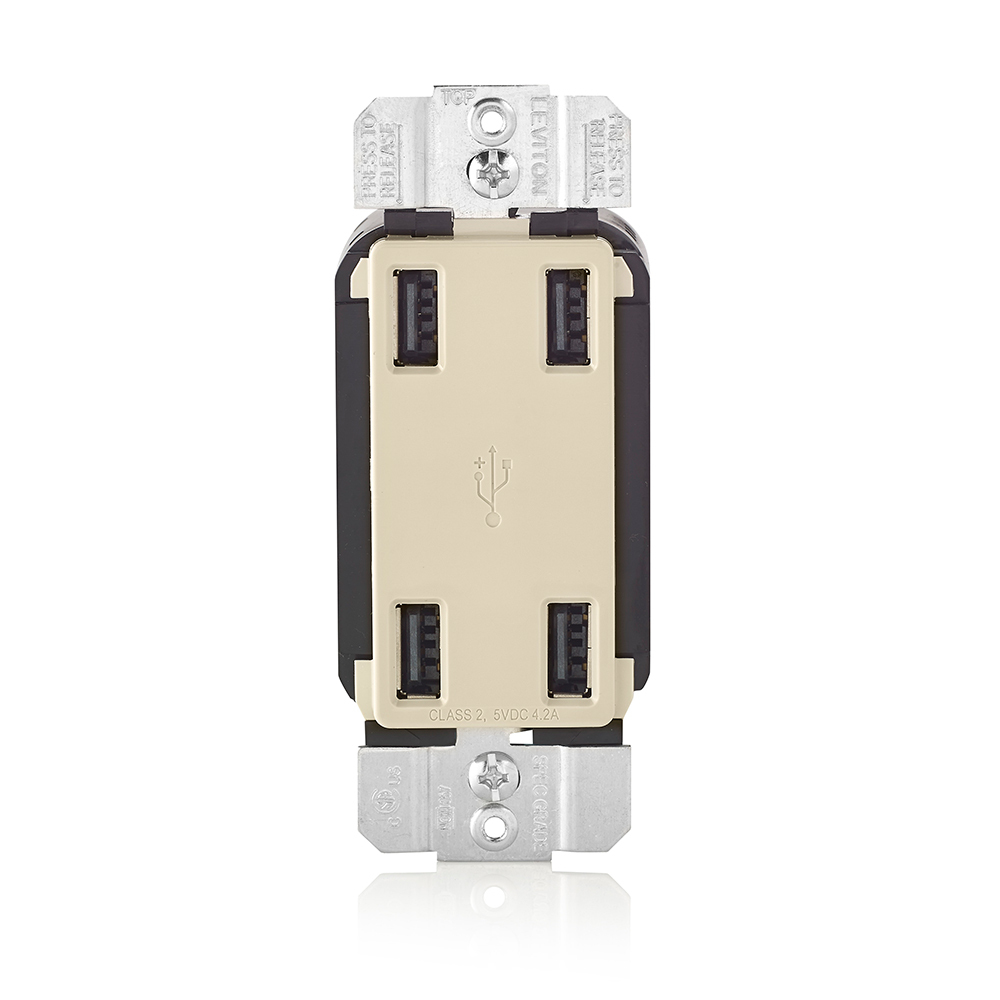 USB4P-T 4-Port USB Charger, 4.2 A, 125 V AC, Light Almond
