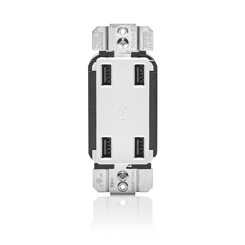 USB4P-W USB Charger, 4.2 A, 125 V AC, 25 W, 3 Wires, White