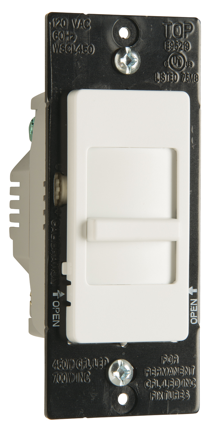 WSCL450TC Wide Slide Series CFL/LED/Incandescent Single Pole/3-Way Paddle Slide Dimmer, Preset, Tri-Color