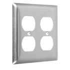 2-Gang Metal Wallplate, Standard, 2-Duplex, Stainless Steel