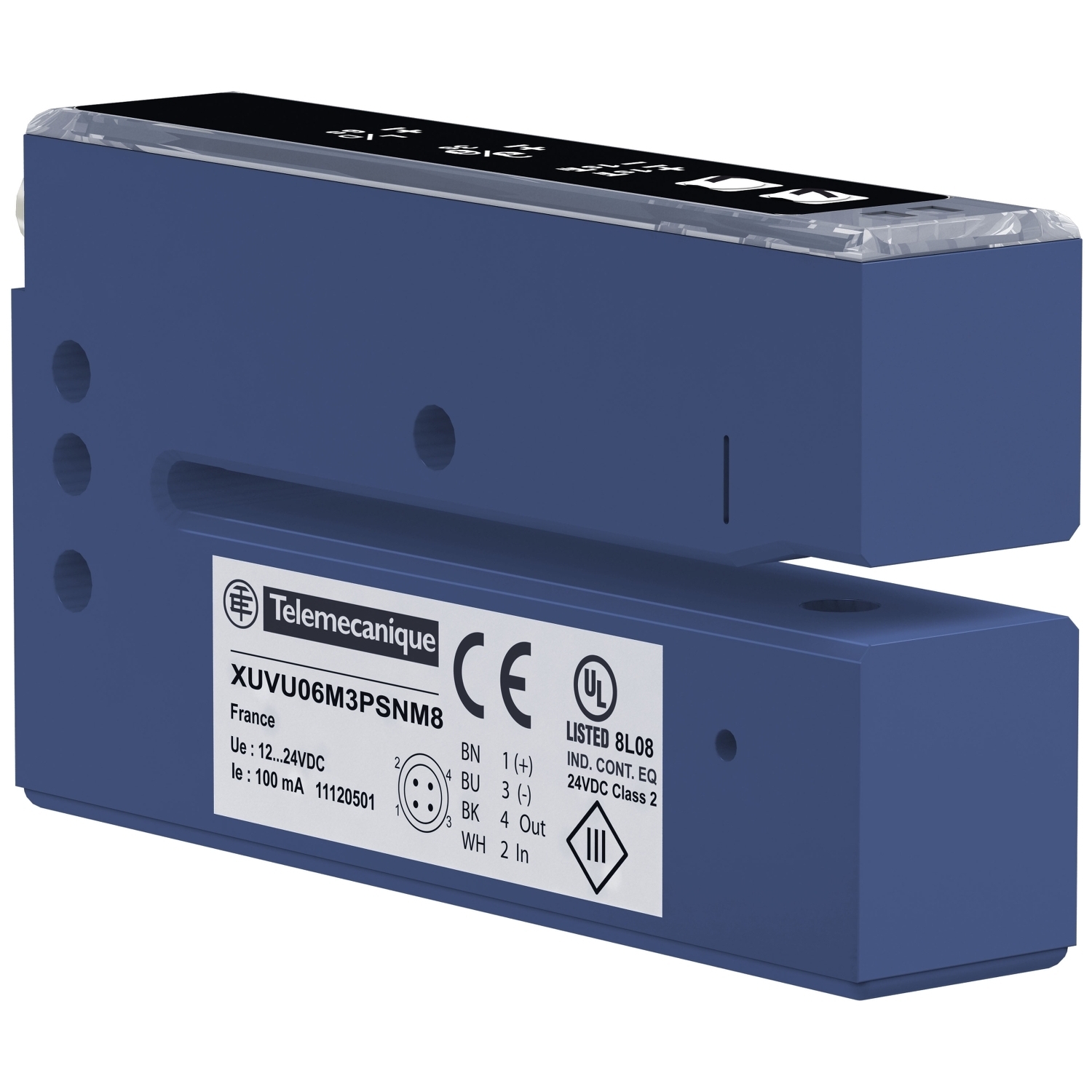 XUVU06M3KSNM8 OsiSense Ultrasonic Thru-Beam Sensor With Reverse Polarity Protection, 92.5 mm Ultrasonic Sensing, Through Beam Sensing Beam, 0.3 ms Response, NPN/PNP Output