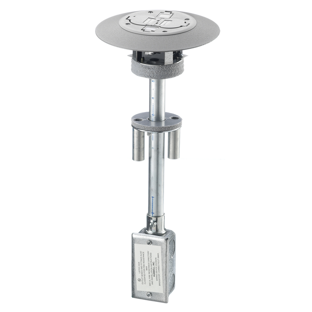 PT2X2GY 1-Piece Flush Standard Sized Poke-Through Unit, 3 in Hole, 7 in Dia x 0.58 in THK Cover, 13 cu-in Capacity, Composite