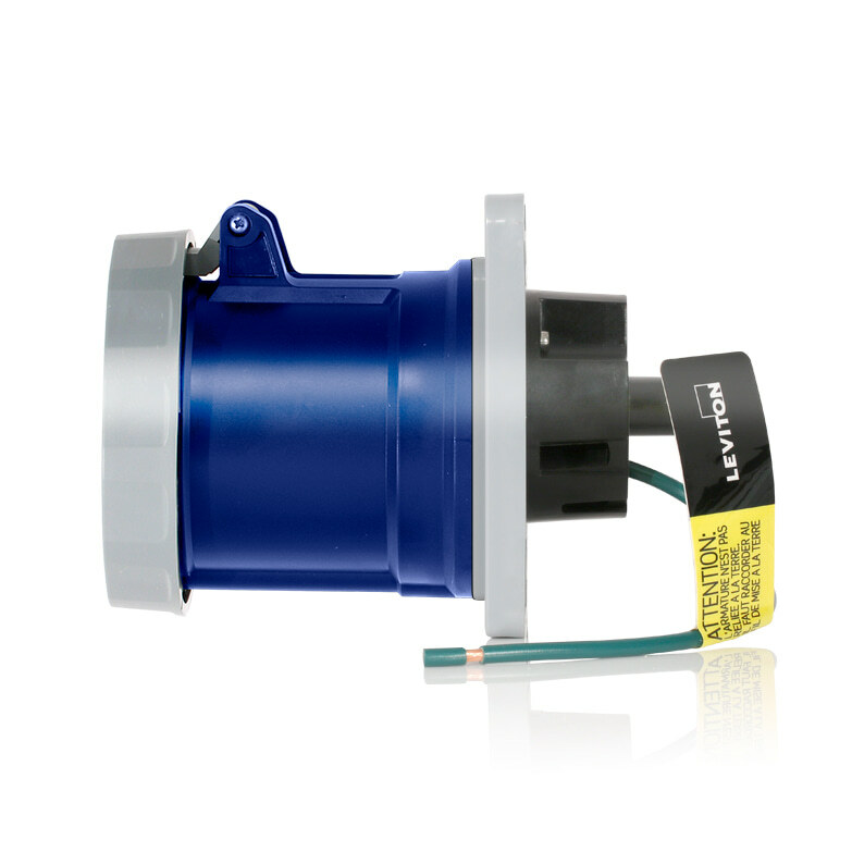 460R9WLEV LEV Series 3-Phase Dustight North American Rated Watertight Pin and Sleeve Receptacle, 250 V AC, 60 A, 3 Poles, 4 Wires, Blue