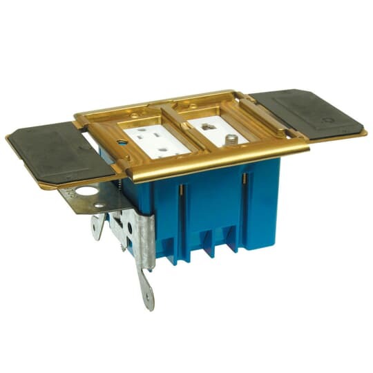 B234BFBB Carlon Adjust-A-Box Adjustable Non-Metallic Floor Box, Brass, 34 cu-in Capacity, 2 Gangs, 4-3/4 in W x 5 in H