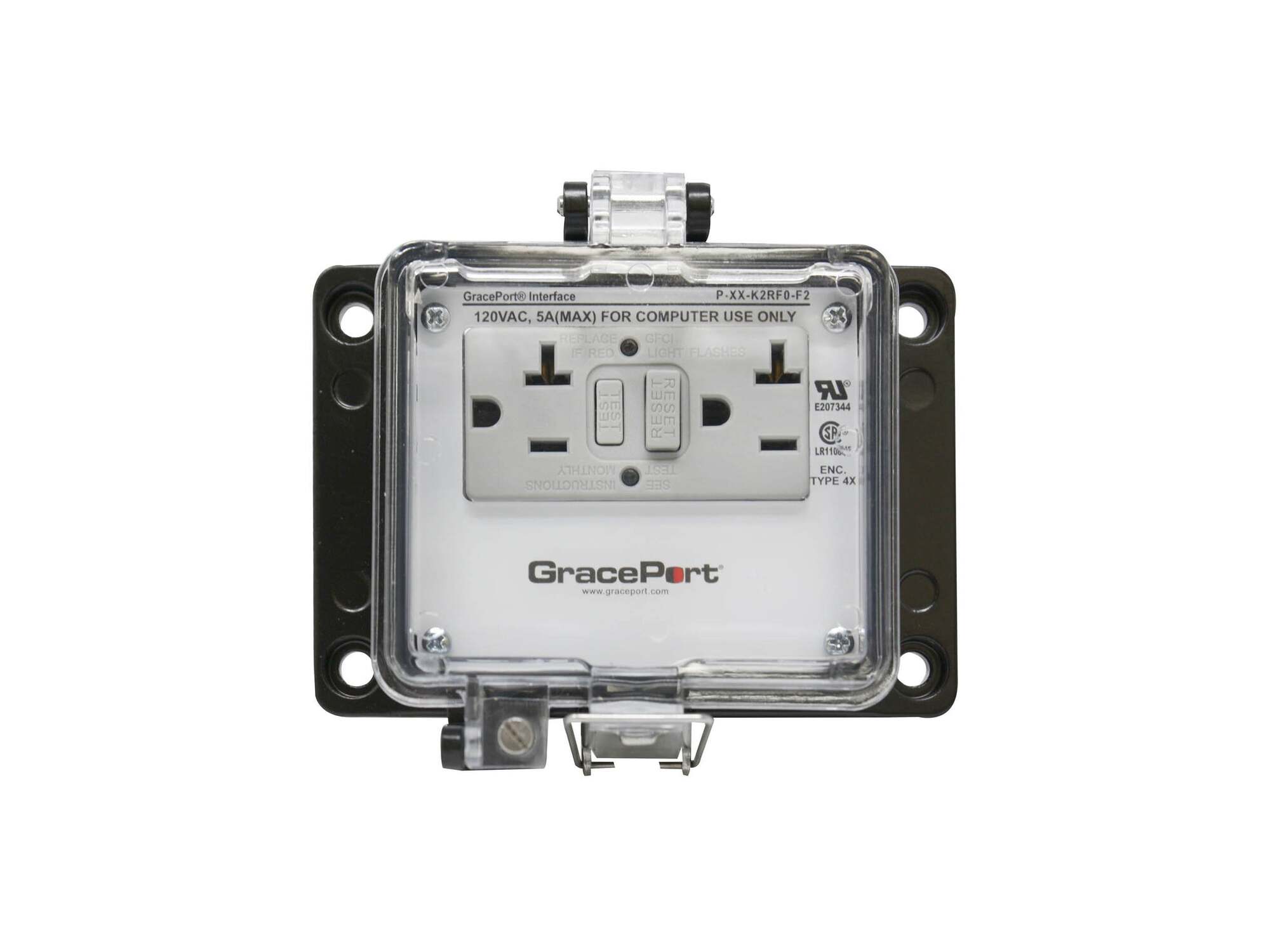 Panel Interface Connector with Panel Mount Housing, UL Type 4X, Standard GFCI Duplex Outlet, No Circuit Breaker