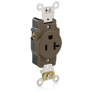 5361 1-Phase Heavy Duty Single Straight Blade Receptacle, 125 V AC, 20 A, 2 Poles, 3 Wires, Brown