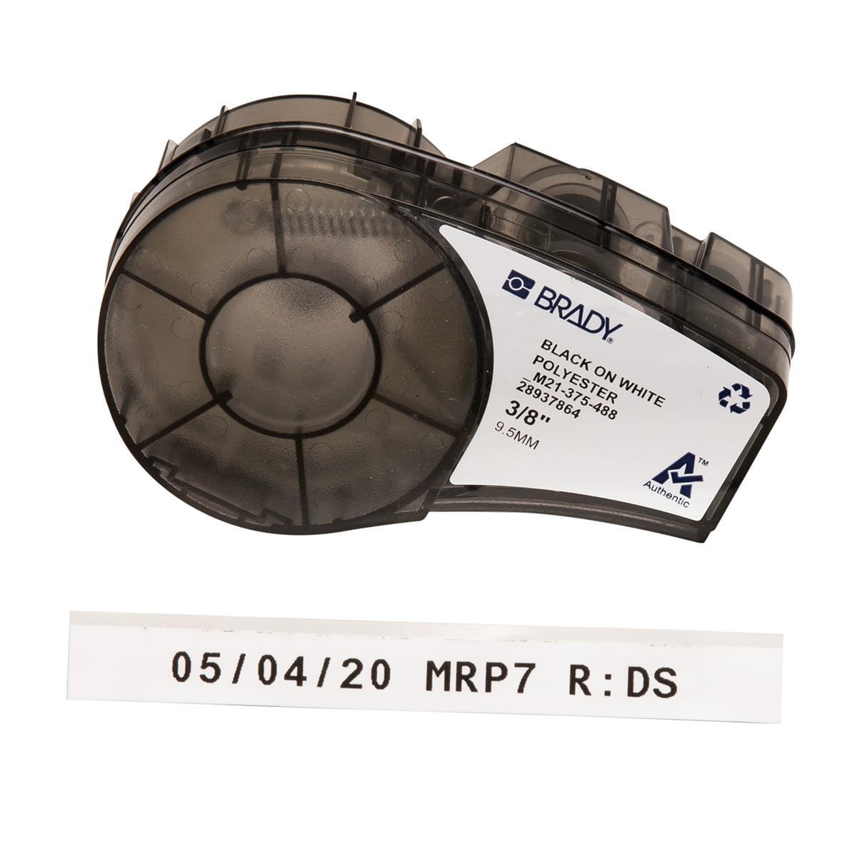M21-375-488 WorkHorse BMP21 Cartridge Label, 21 ft L x 3/8 in W, Black on White, B-488 Polyester