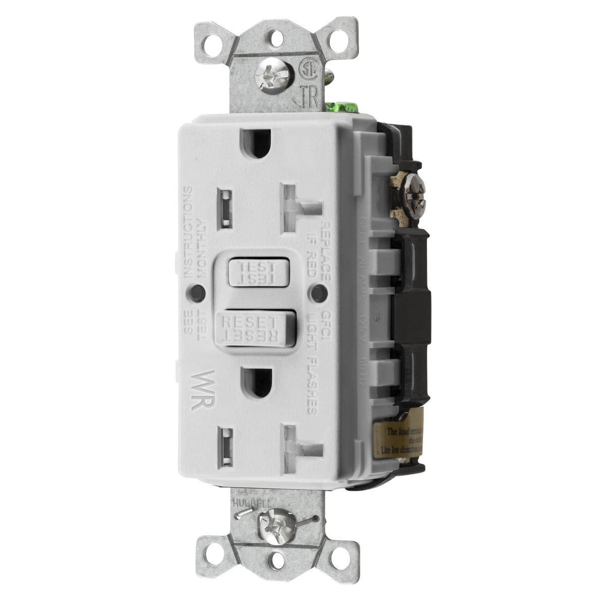 GFTWRST20W 1-Phase Decorator Duplex Standard Self-Test Screw Mount GFCI Receptacle, 125 VAC, 20 A, 2 Poles, 3 Wires, White
