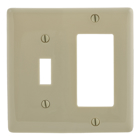 Hubbell Wiring Device Kellems, Wallplates and Box Covers, Wallplate,Nylon, Mid-Sized, 2-Gang, 1) Toggle 1) Decorator, Ivory