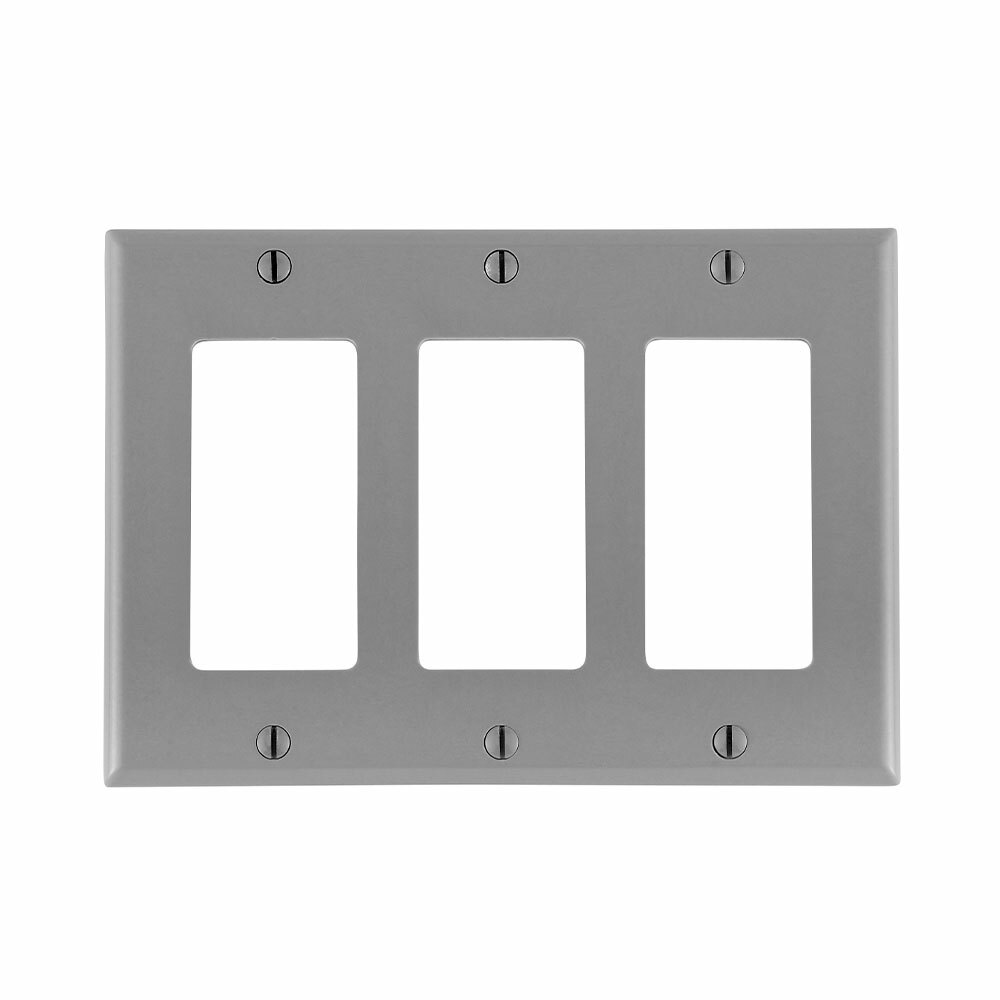 80411-GY Decora Standard Size Wall Plate, 3 Gangs, 6.37 in W x 4.5 in H, Thermoset, Gray