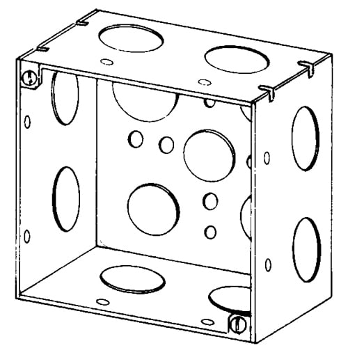 4SD-3/4 Square Box, Steel, 30.3 cu-in Capacity, (13) Outlets, (13) Knockouts, 4 in H x 4 in W x 2-1/8 in D