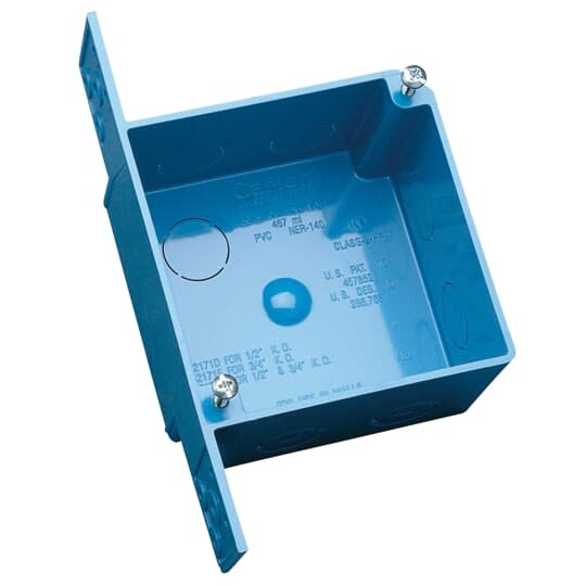A5217DE Carlon Non-Metallic Outlet Box, PVC, 30.3 cu-in Capacity, 2 Gangs, 7 Knockouts, 4 in H x 4 in W x 2.4 in D