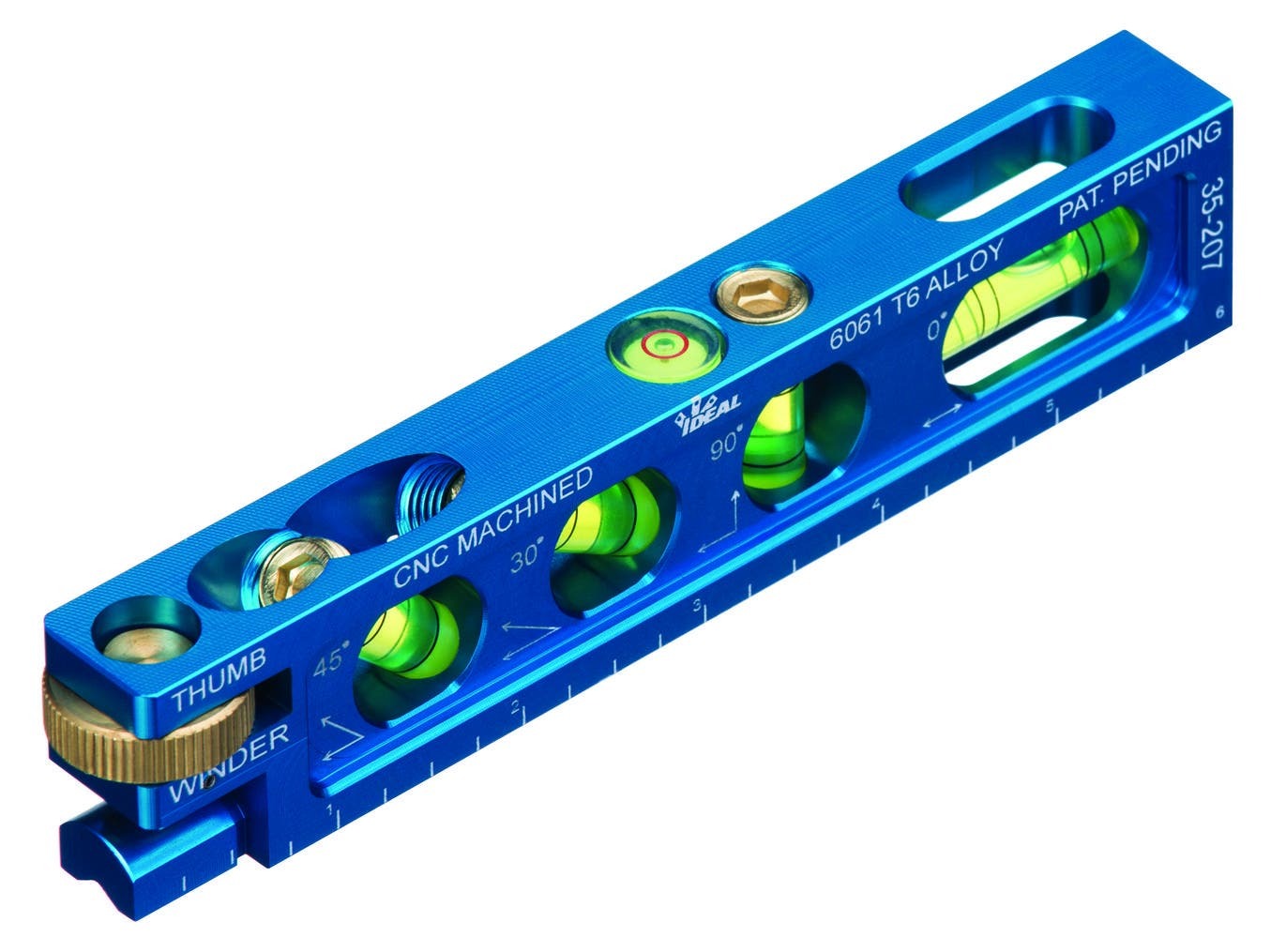 35-207 Conduit Bending Level, 6 in L, 0/30/45/90 deg Vial Position, 6061-T6 Aluminum Alloy