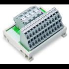 Power distribution PCB, similar to "P" UMK-PVB 2/24/ZFKDS (2302366). 2-poles x 2-pos 30 Amp input to 2-poles x 12-pos output 
