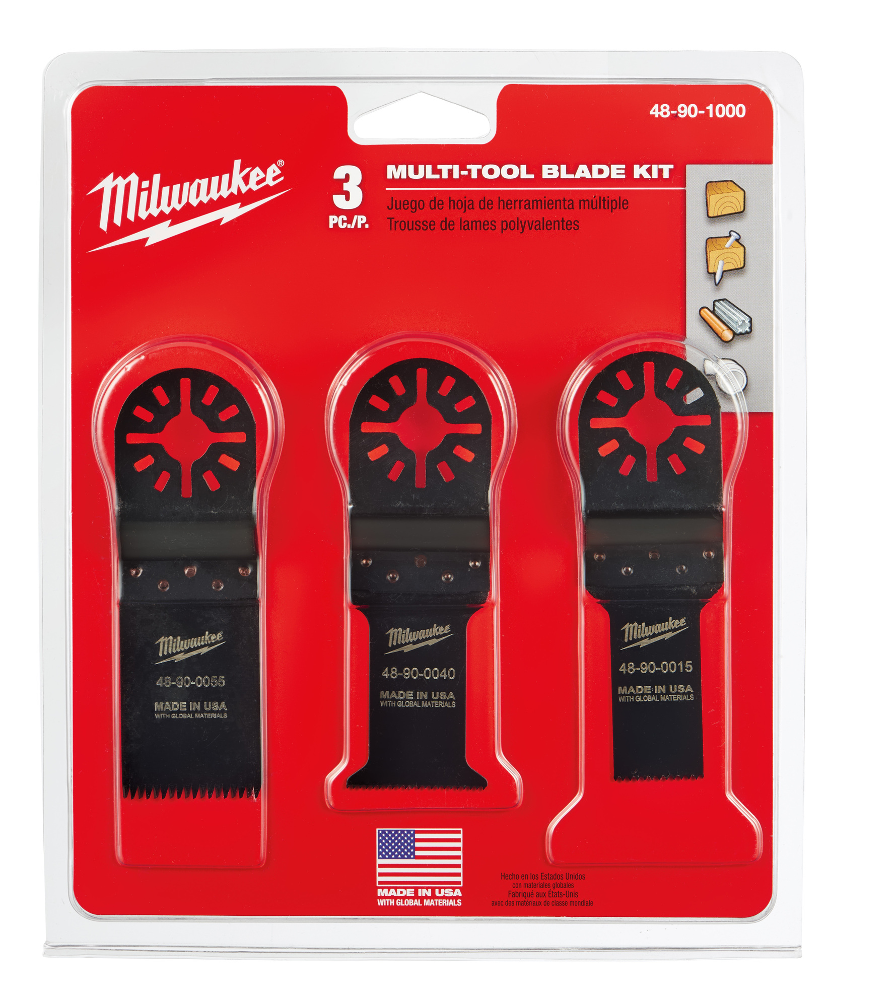 48-90-1000 Multi-Tool Blade Kit, For Use With Professional Grade Multi-Oscillating Tool, 3-Piece, 3/4 and 1-1/4 in Size, Bi-Metal/High Carbon Steel