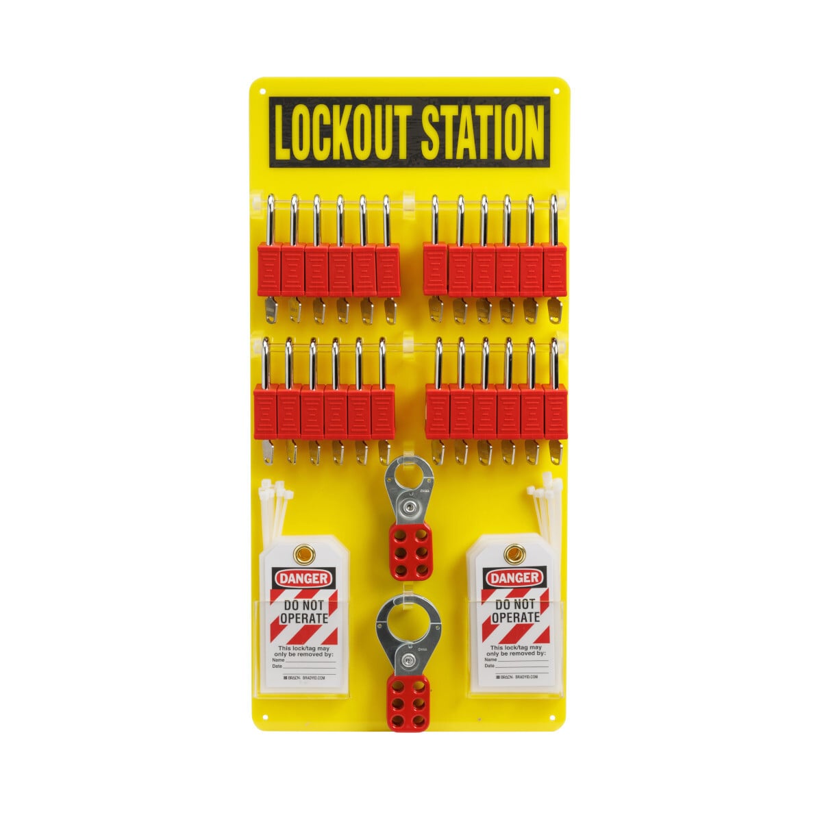 153687 Lockout, Filled, 23.5 in H x 11.5 in W x 0.035 in D, Wall Mounting, Language: English