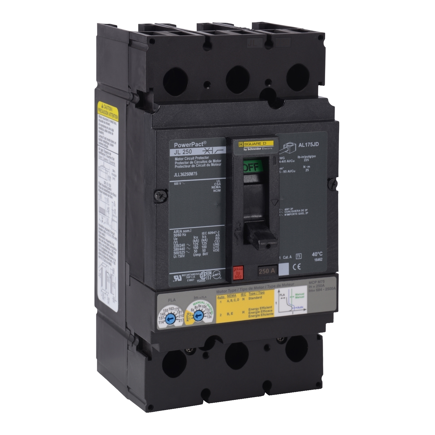 JLL36250M75 Molded Case Circuit Breaker, 250 Amp, 3 Pole, 600V