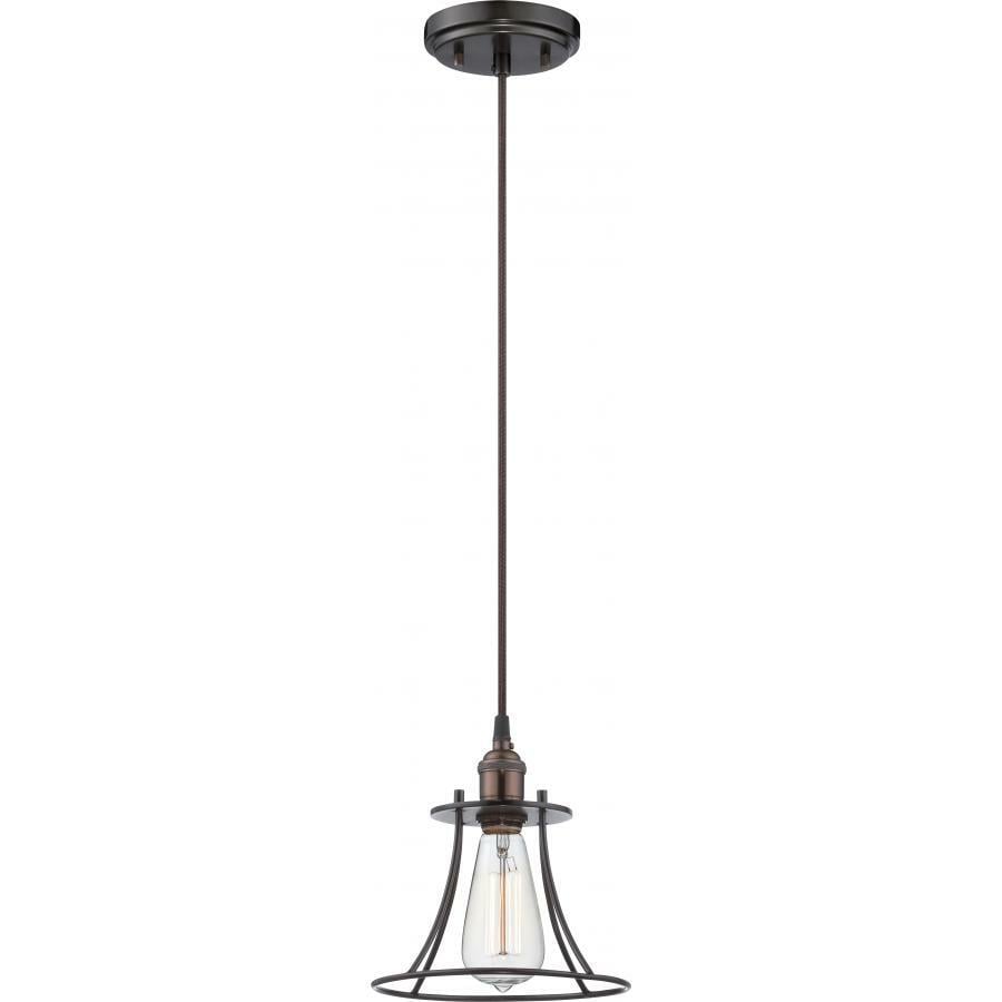 60-5511 Nuvo Vintage Transitional Caged Mini Pendant Light Fixture, (1) A19 Lamp, 120 V AC, Rustic Bronze Housing