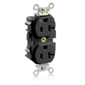 M8300-HE Lev-Lok 1-Phase Duplex Extra Heavy Duty Self-Grounding Straight Blade Receptacle, 125 V AC, 20 A, 2 Poles, 3 Wires, Black