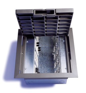 AC10105-2 FloorSource Raised Triple Service Floor Box, Die Cast Zinc Lid, 358 cu-in Capacity, 8 Knockouts, 10 x 10 x 5 in