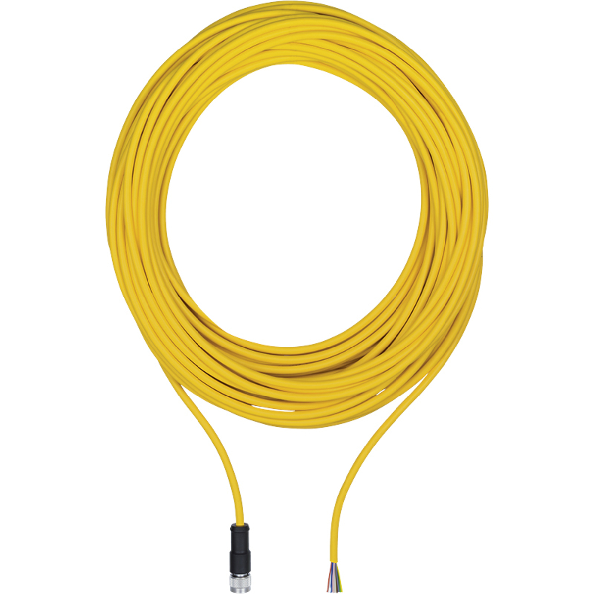 Connection Cable, PUR, Yellow, Suitable for Drag Chains, 8-pin, Socket Straight M12, On Open Line End, A-Coded, 10m