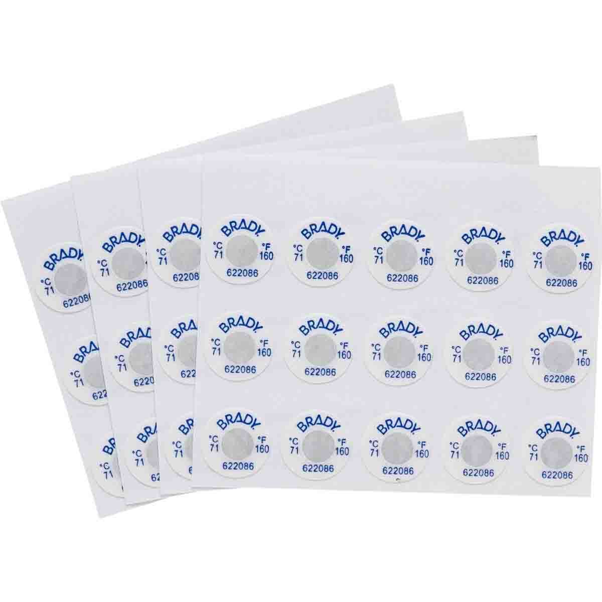 TIL-1-71C/160F-DIA VisAlert Circular Irreversible Self-Sticking Temperature Indicating Label, 1/2 in W, Blue on White, B-7511 Polyester, 60 per Pack Labels